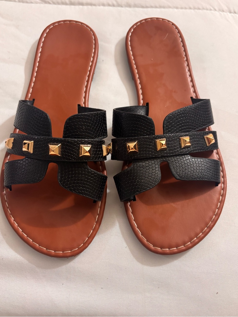 Black Studded Slide Sandals - Women